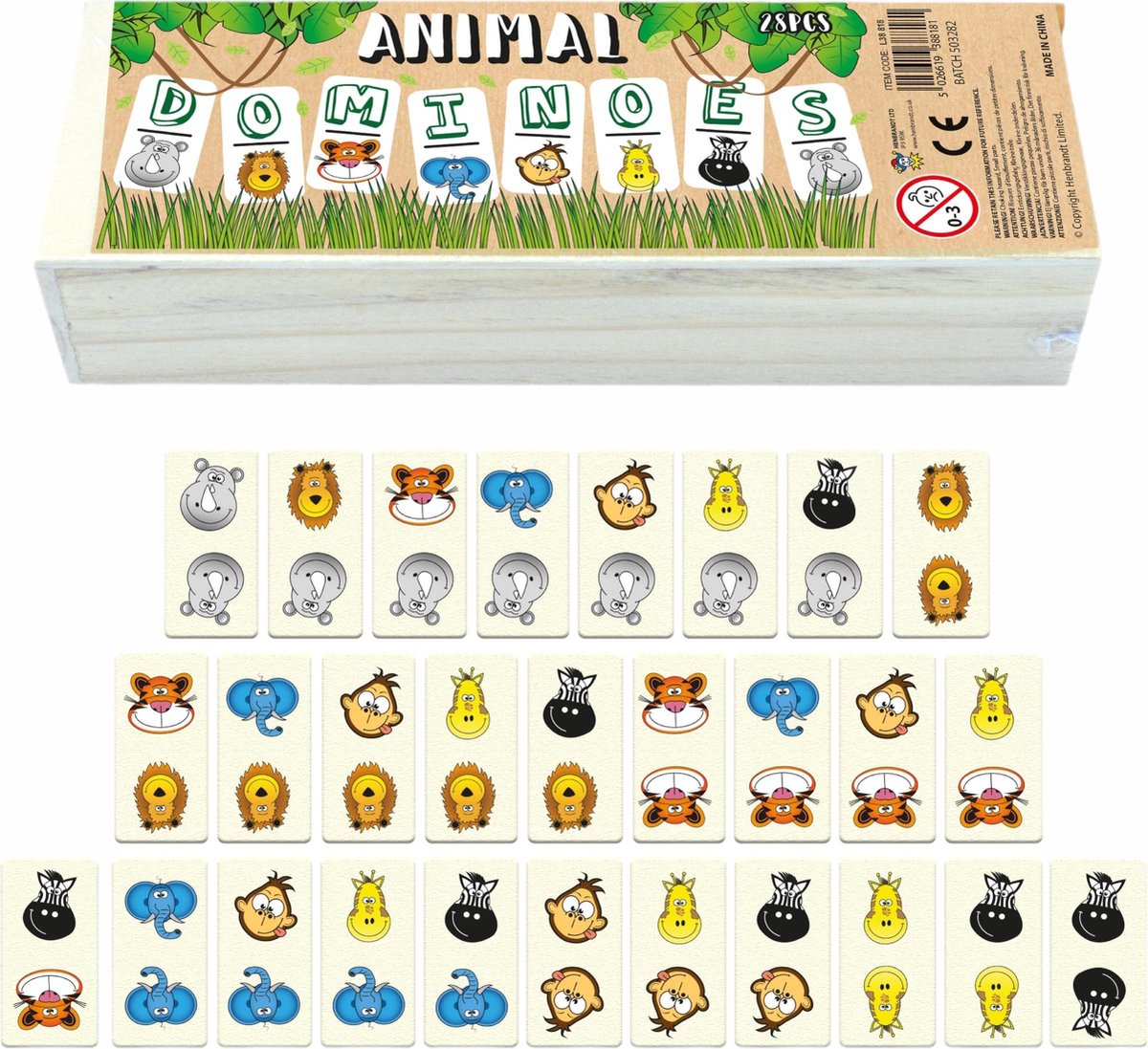 Dieren domino hout 28 Stuks - Domino spel - Familiespel - Educatief houten speelgoed